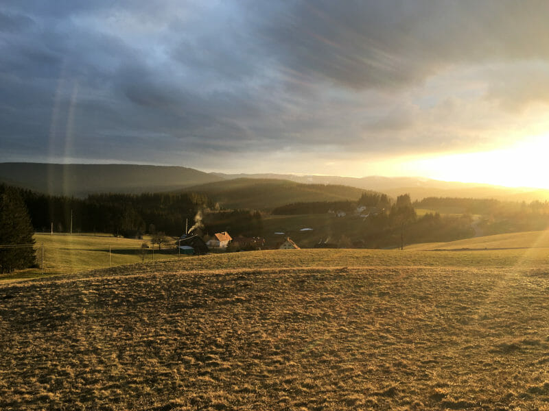 Titisee-Neustadt Schwärzenbach - Aussicht auf die Abendsonne - Schwarzwald-Panorama-Radweg