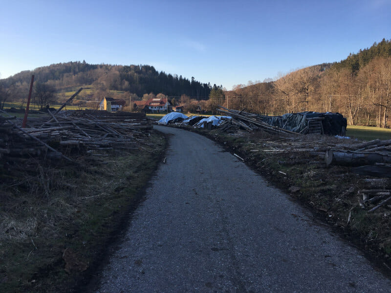 Bei Oberrot - Mit Holz auf dem Radweg 