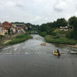 Neiße an der Görlitz - Boote auf der Neiße am Oder-Neiße-Radweg.
