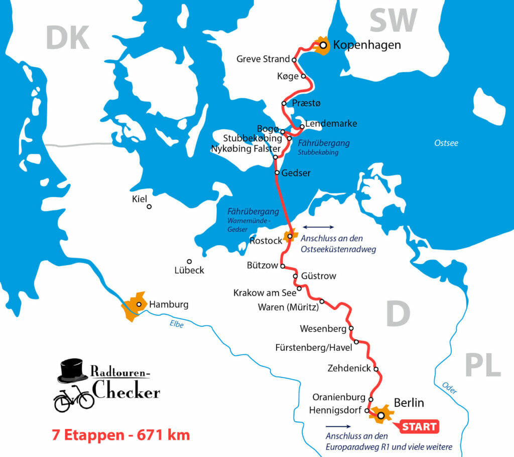 Berlin-Kopenhagen-Radweg Karte