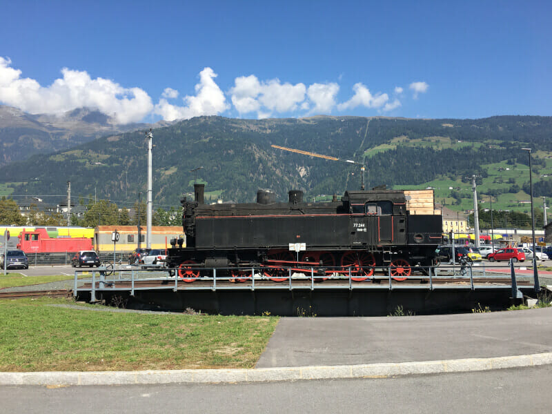 Eisenbahn in Lienz am Drauradweg in der Nähe des Eisenbahmuseums.