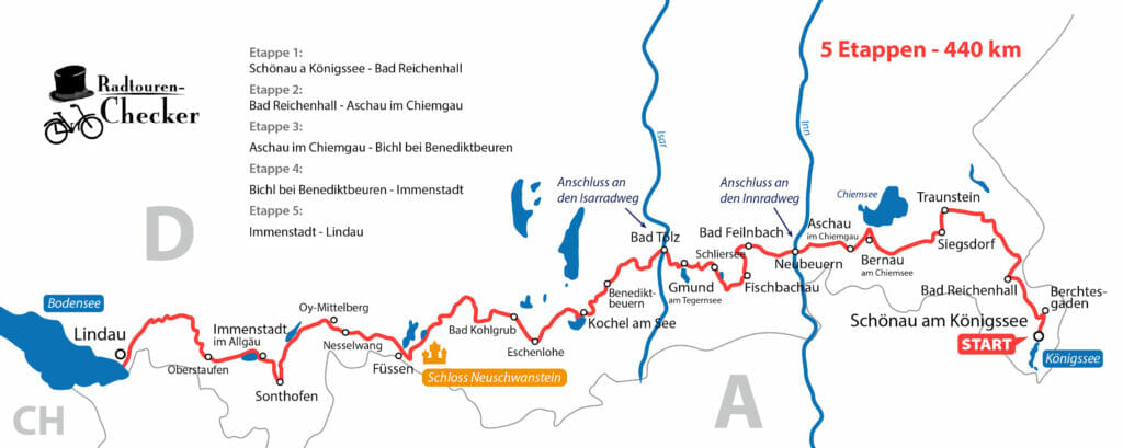 Bodensee-Koenigssee-Radweg - Karte