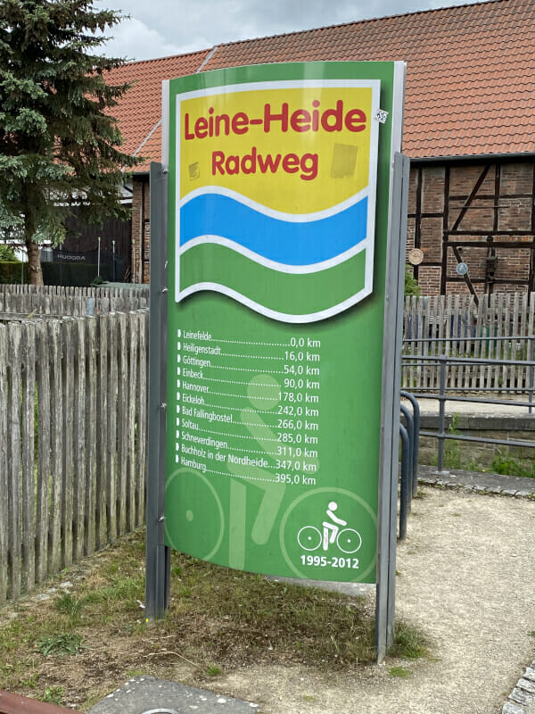 Leine-Ursprung in einem Wohngebiet in Leinefelde am Leine-Heide-Radweg.