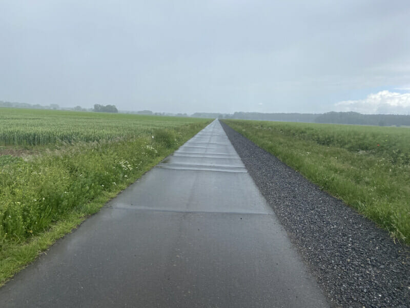 Gerade zwischen Seelze und Schloss Ricklingen im Regen. Am Leine-Heide-Radweg.