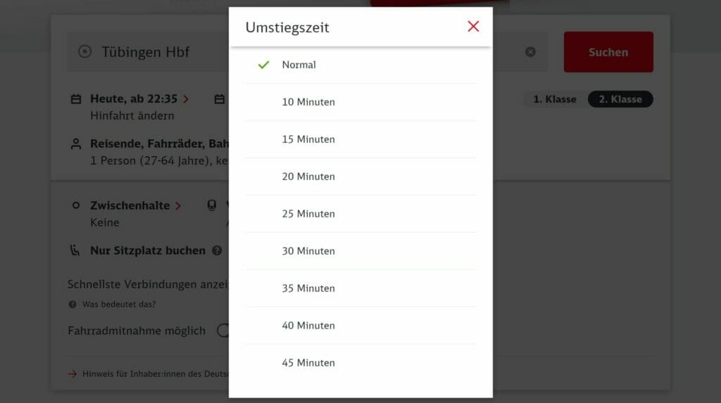 Bahn - Umstiegszeit bestimmen